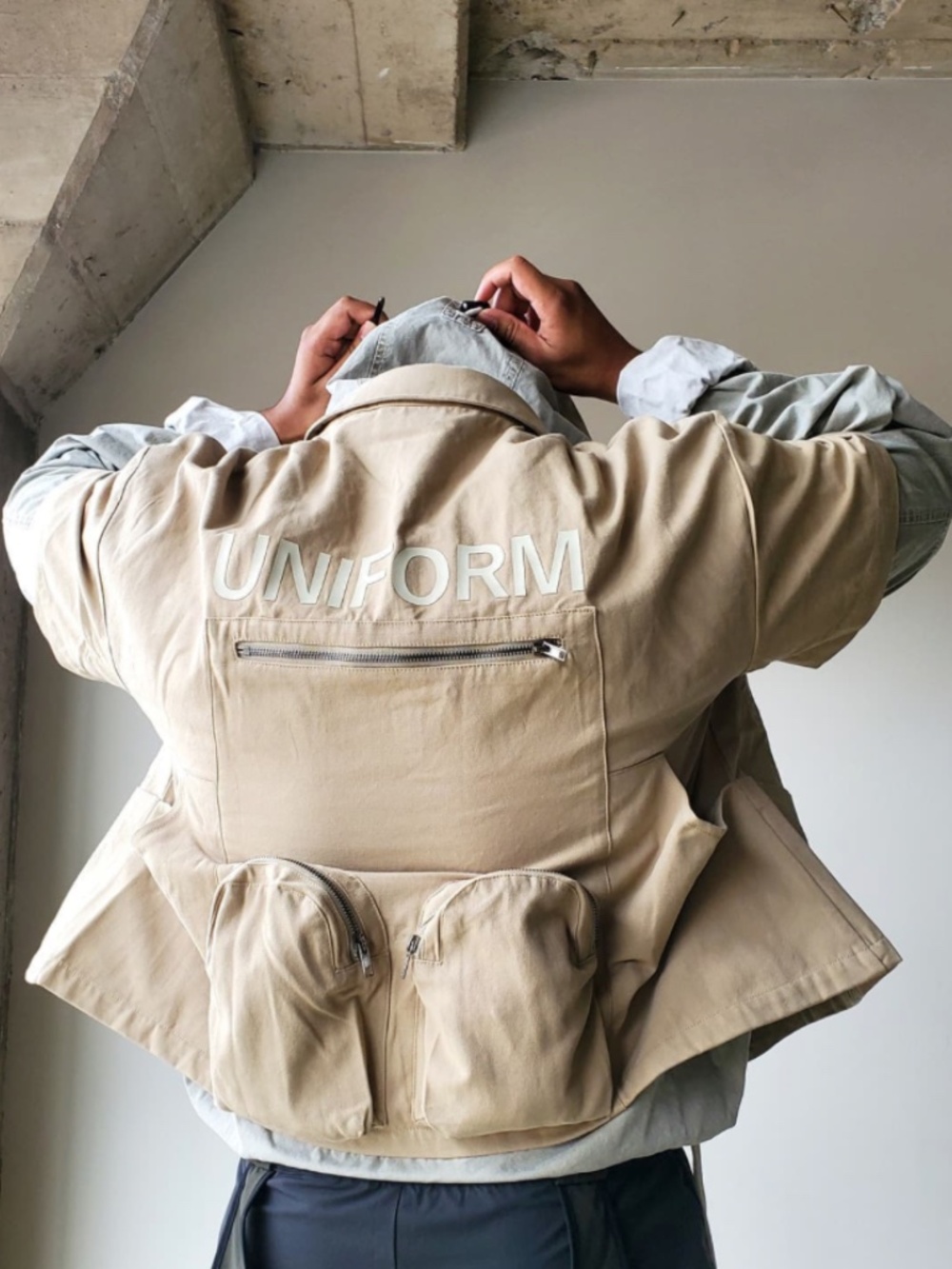 SAALT Studio Cargo Overshirt Mens Size Large Tan Duck Cotton (P) - Picture 2 of 11